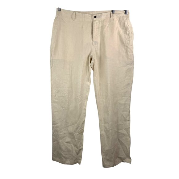 Island Importer mens loose fit linen pants Cream 90s coastal money sz 38